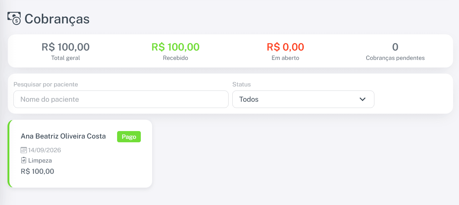 Relação de cobranças do sistema Smilo CRM