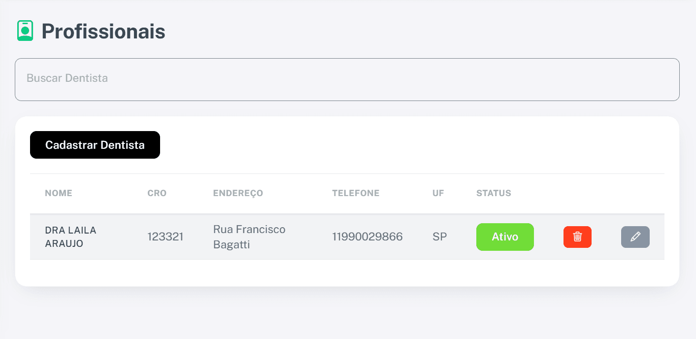 Formulário de cadastro de dentista no Smilo CRM